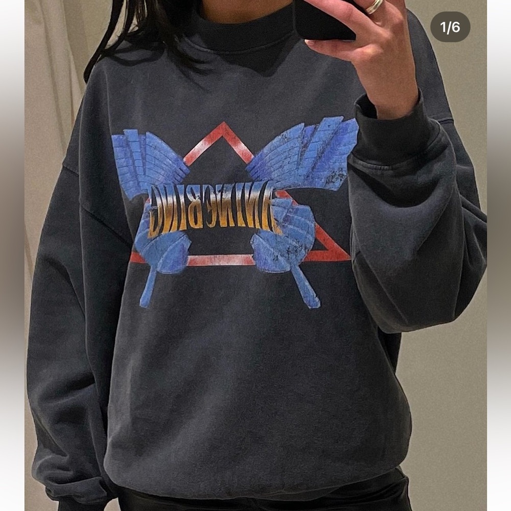 SOLD Anine Bing Harvey Crew Neck Butterfly in Washed Black Grey size M - Picture 4 of 15